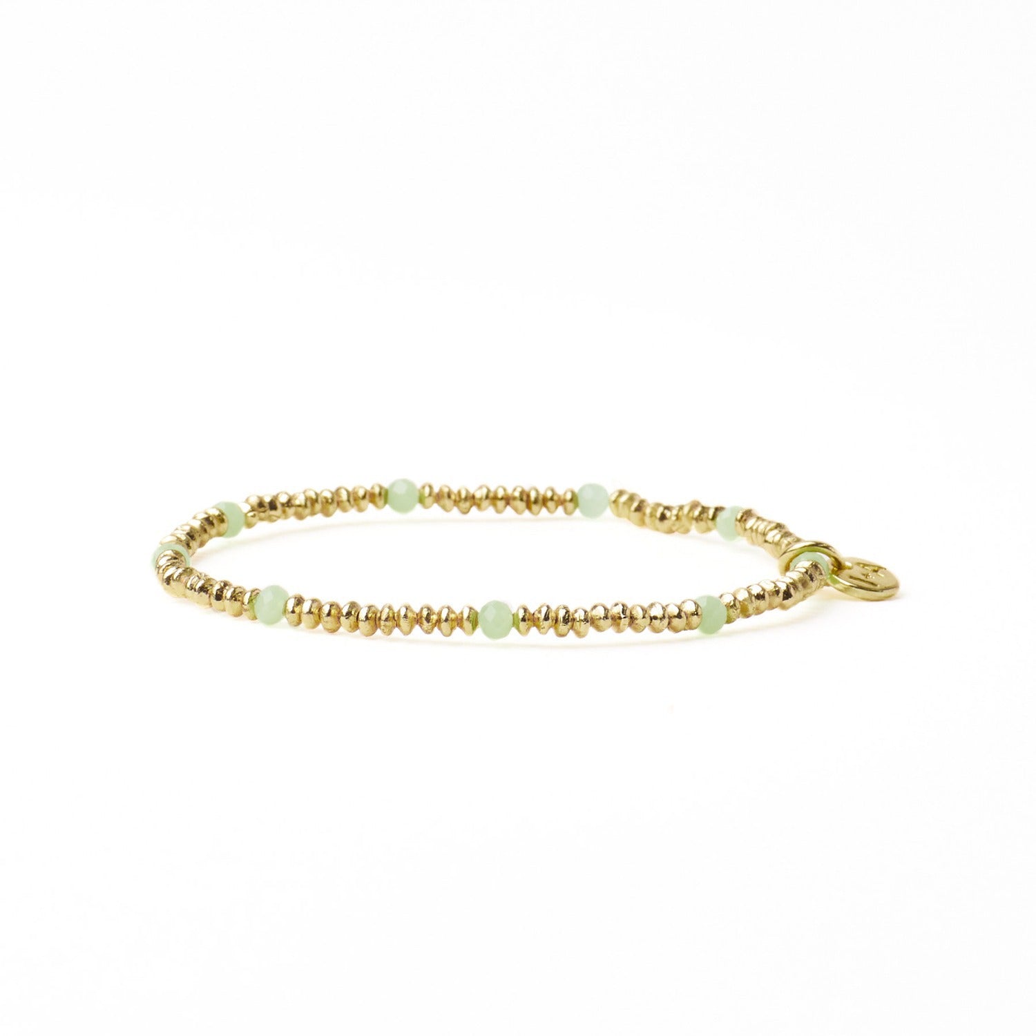 Ashley Small Brass + Crystal Stretch Bracelet in Mint + Gold by Ink & Alloy
