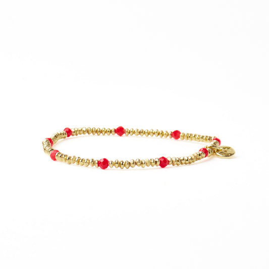 Ashley Small Brass + Crystal Stretch Bracelet in Tomato Red + Gold by Ink & Alloy