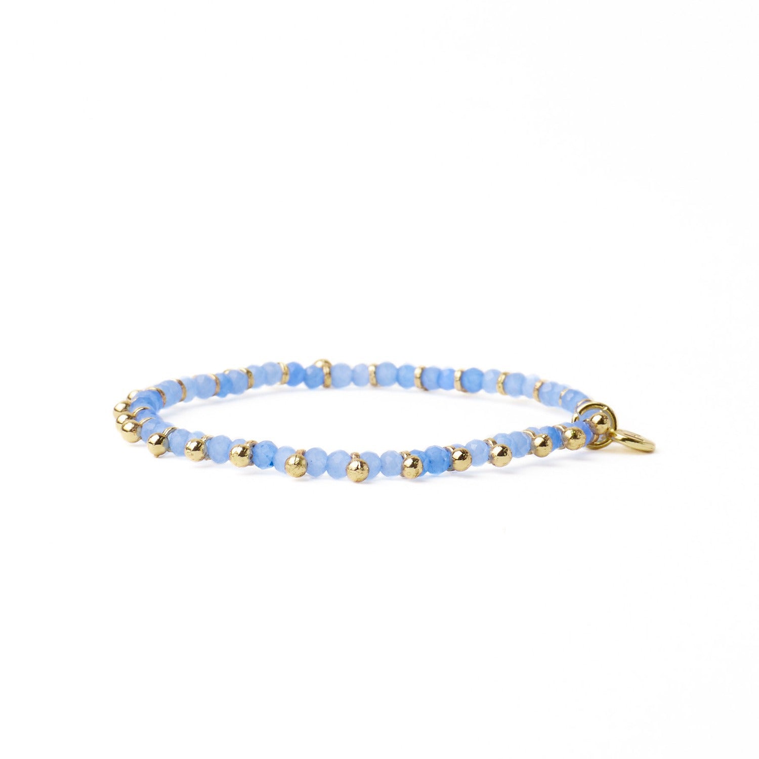 Kami Crystal + Brass Charm Stretch Bracelet in Blue + Gold by Ink & Alloy