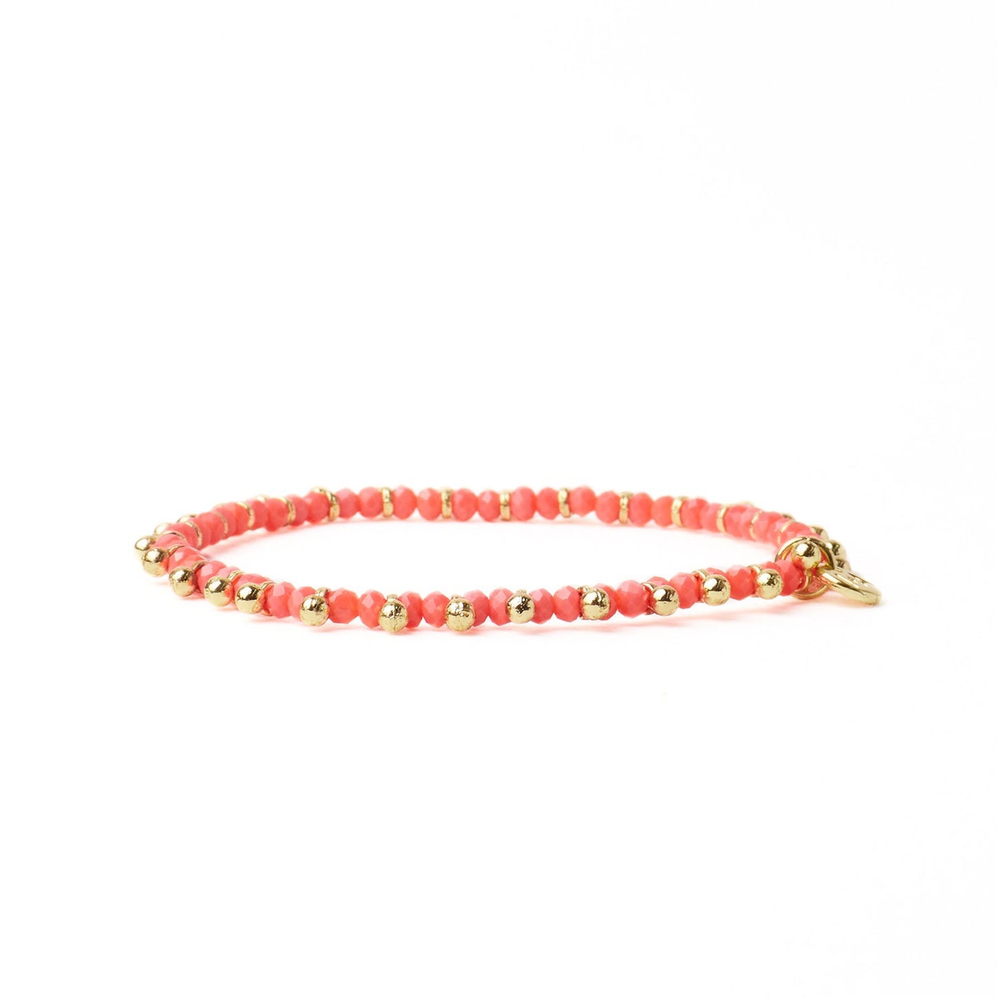 Kami Crystal + Brass Charm Stretch Bracelet in Coral + Gold by Ink & Alloy