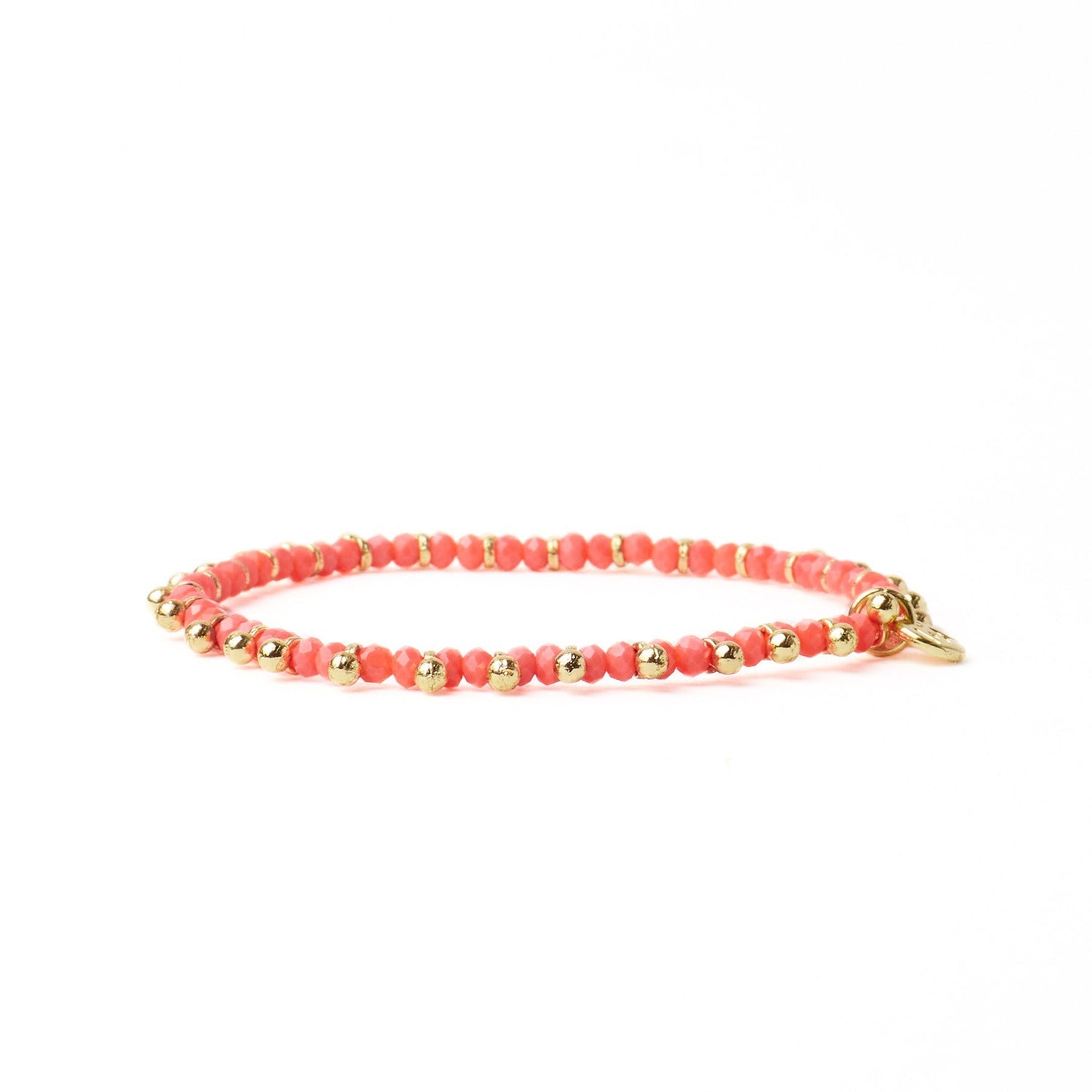 Kami Crystal + Brass Charm Stretch Bracelet in Coral + Gold by Ink & Alloy