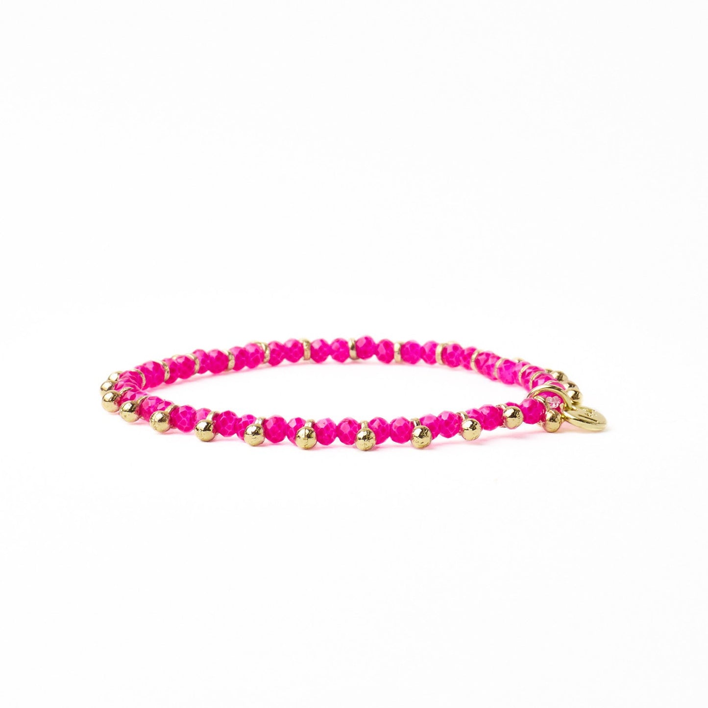 Kami Crystal + Brass Charm Stretch Bracelet in Hot Pink + Gold by Ink & Alloy