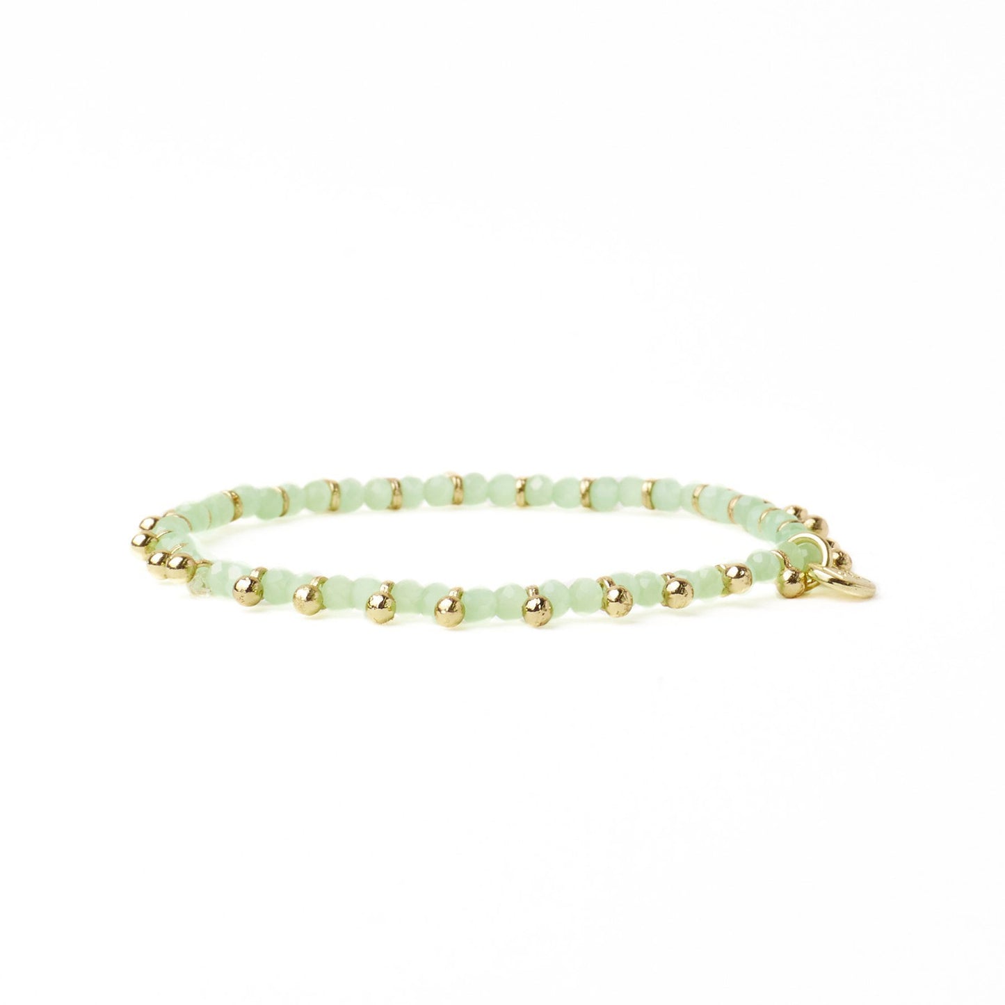 Kami Crystal + Brass Charm Stretch Bracelet in Mint + Gold by Ink & Alloy