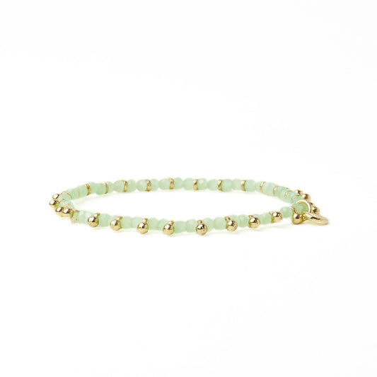 Kami Crystal + Brass Charm Stretch Bracelet in Mint + Gold by Ink & Alloy