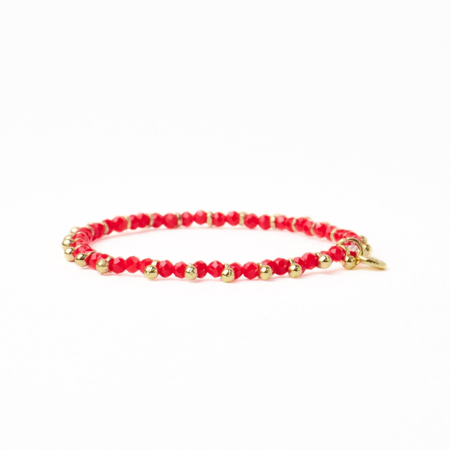 Kami Crystal + Brass Charm Stretch Bracelet in Tomato Red + Gold by Ink & Alloy