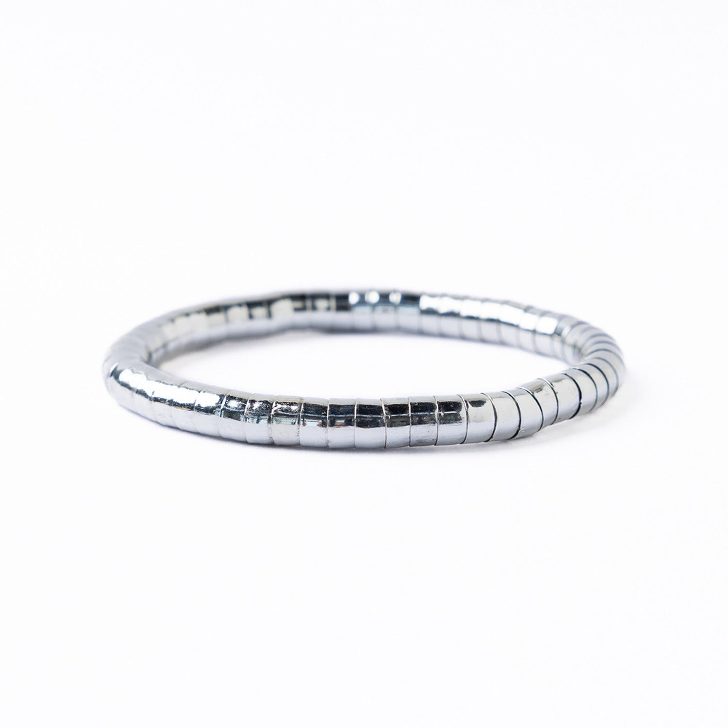 Lucille Round Bead Stretch Bracelet in Silver by Ink & Alloy