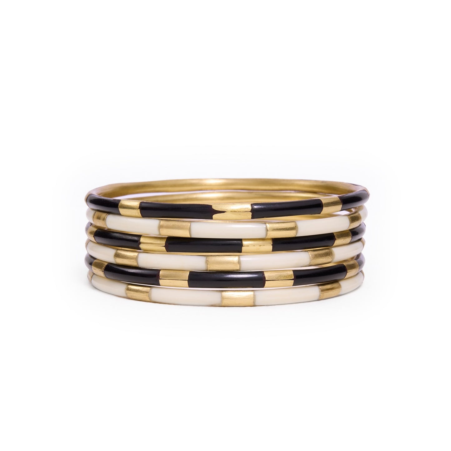 Katherine 6-Piece Bangle Set in Black, White + Brass by INK + ALLOY