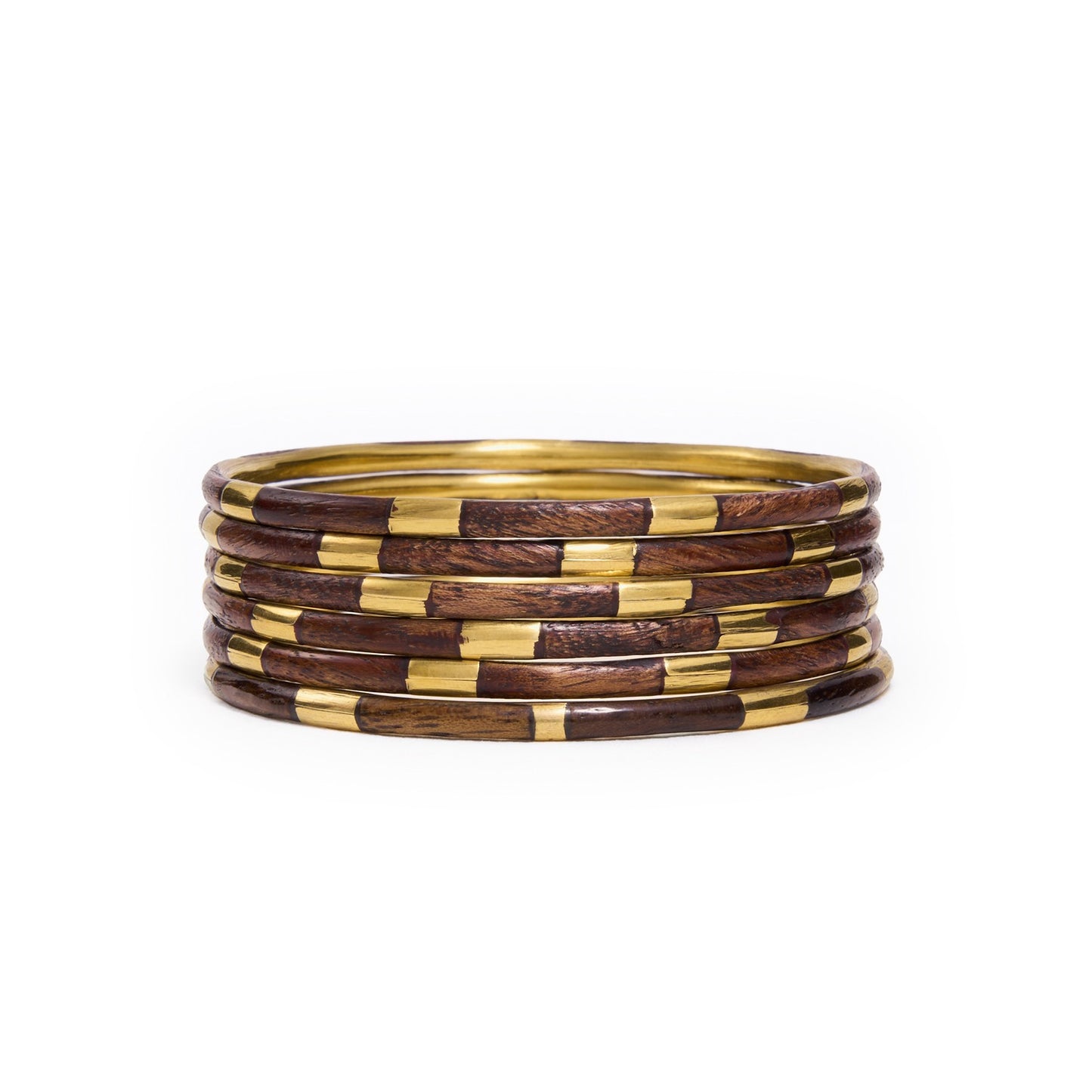 Katherine 6-Piece Bangle Set in Wood + Brass by INK + ALLOY