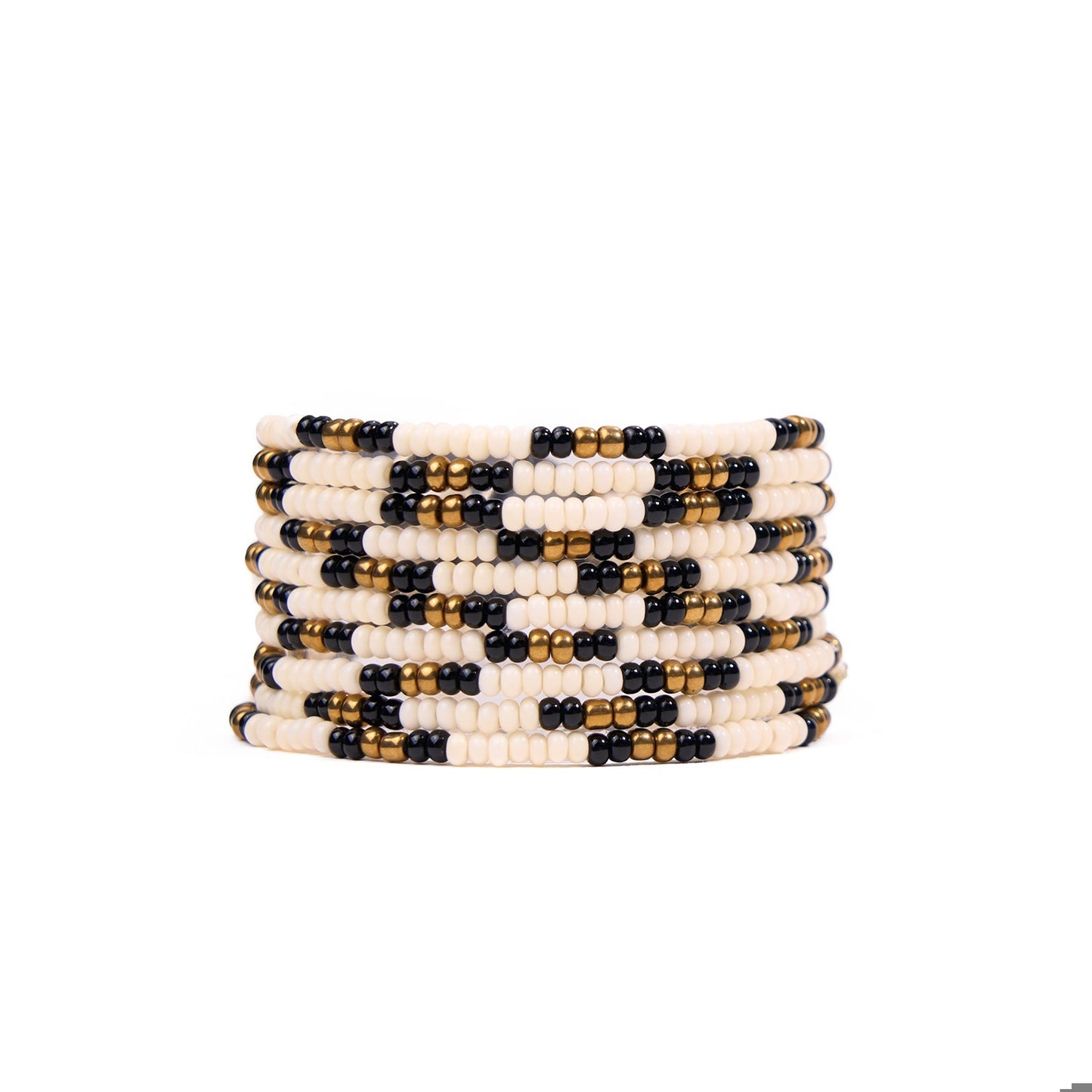 Sage 10-Strand Beaded Stretch Bracelet in Gold, Black + Ivory by INK + ALLOY