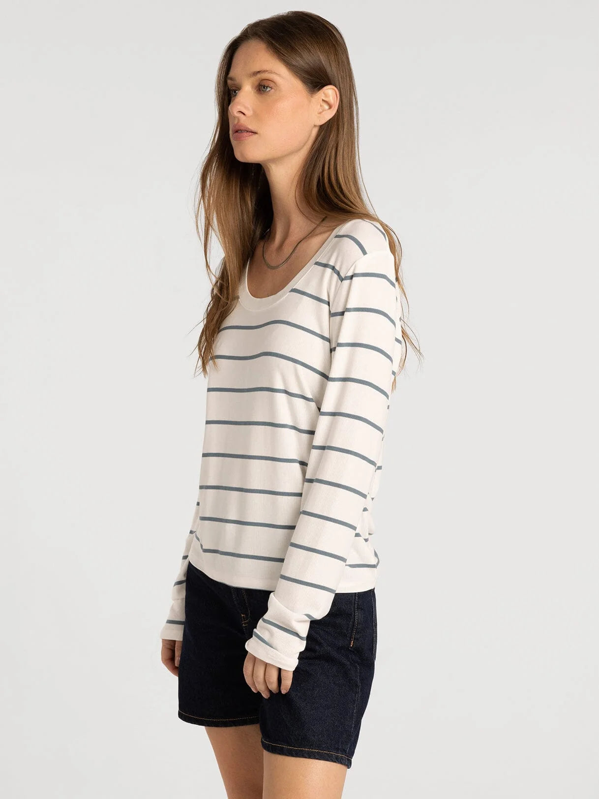 Lauren Top in White Sage Stripes