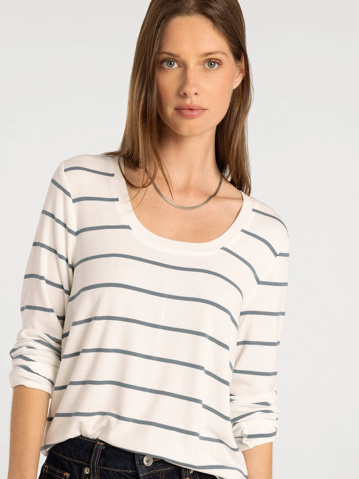 Lauren Top in White Sage Stripes