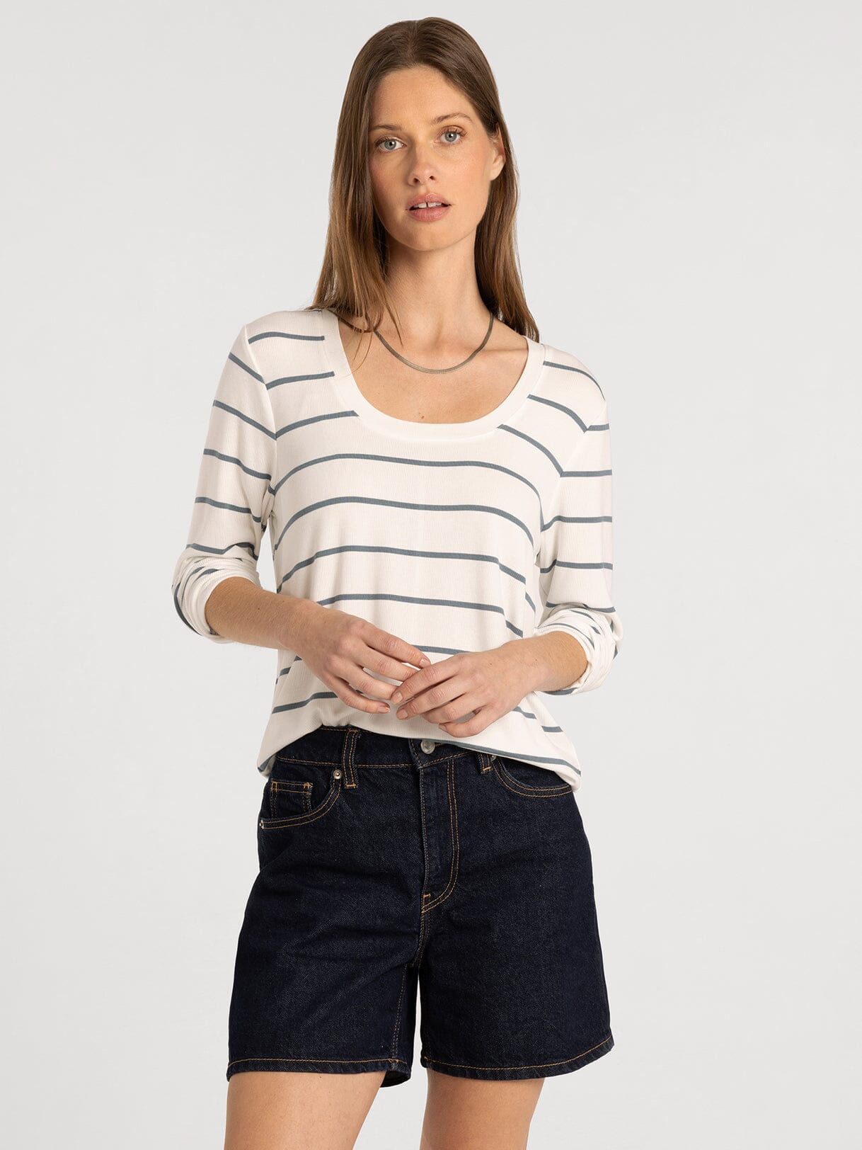 Lauren Top in White Sage Stripes