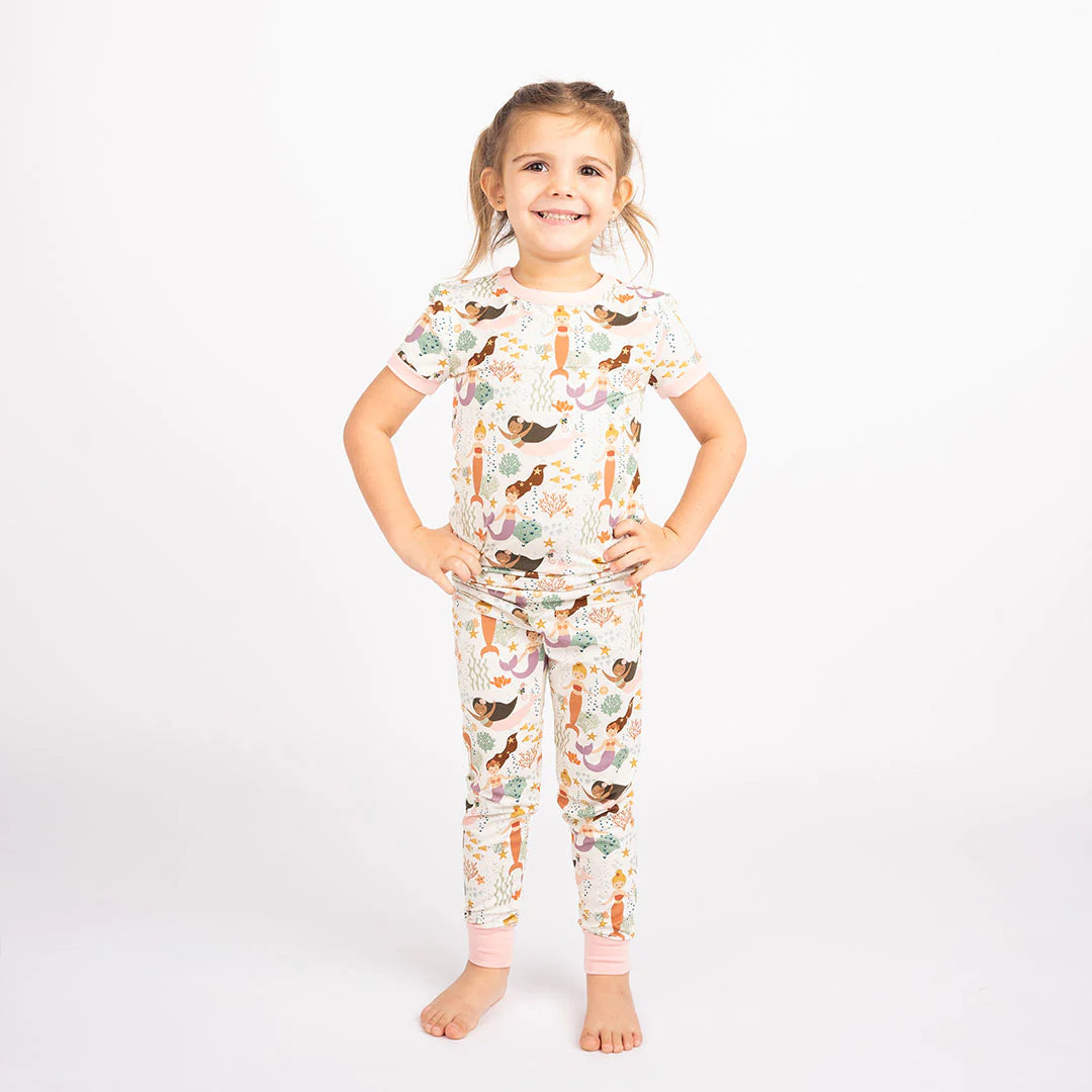Making Waves Mermaids Bamboo Short Sleeve Kids Pajama Pants Set