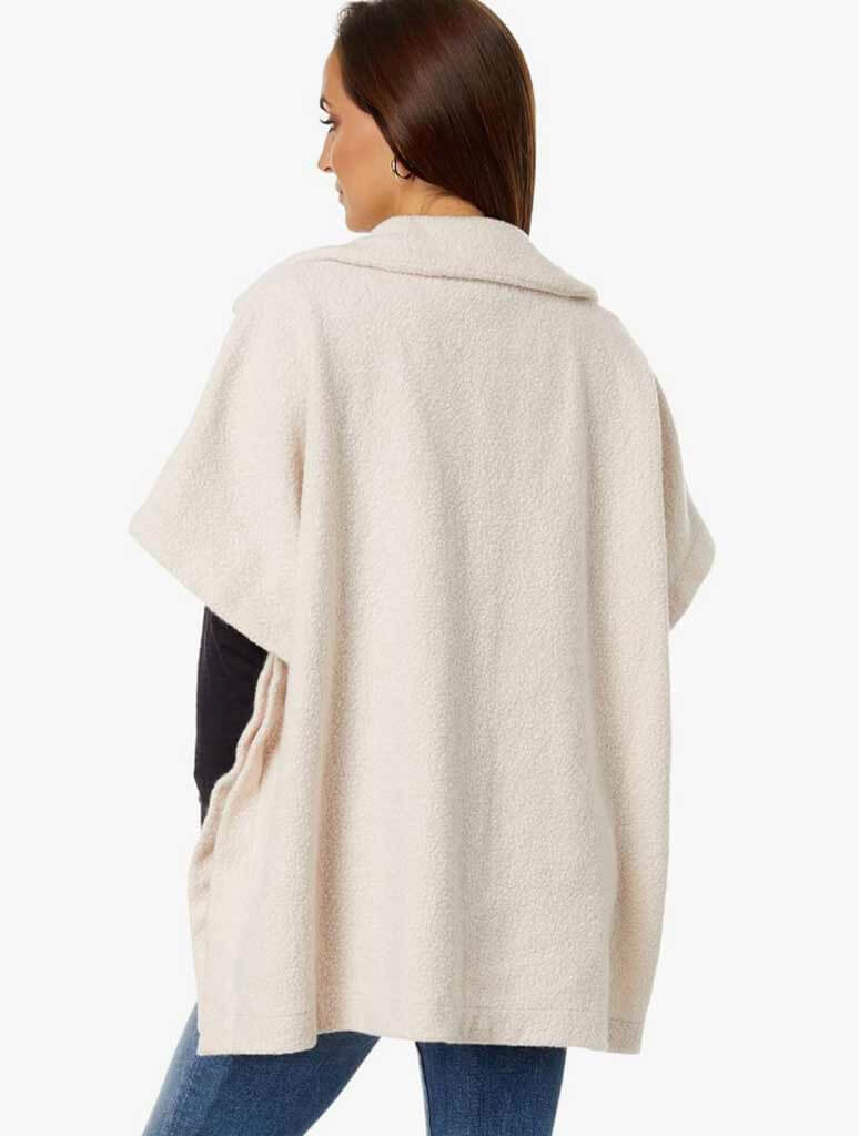 Shawl Neck Poncho with Patch Pockets in Chai