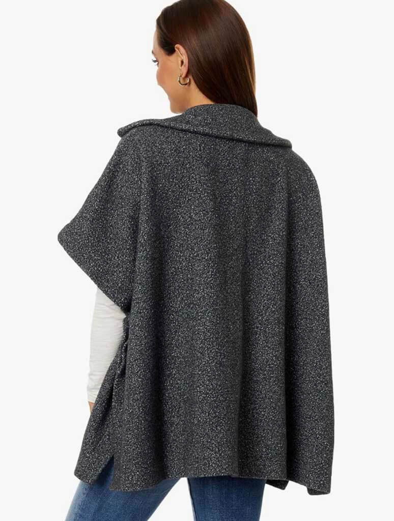 Shawl Neck Poncho with Patch Pockets in Charcoal