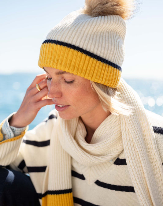 Montauk Colorblock Beanie in Cream/Golden