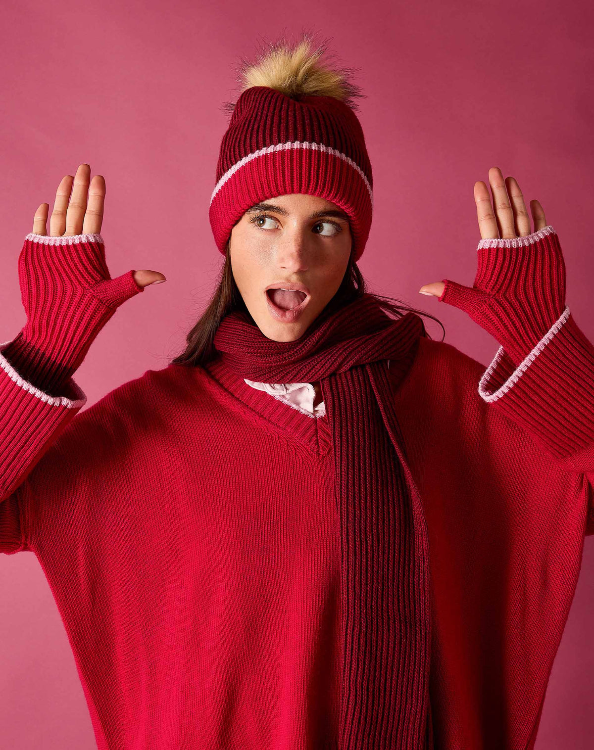 Montauk Colorblock Beanie in Raspberry Pink