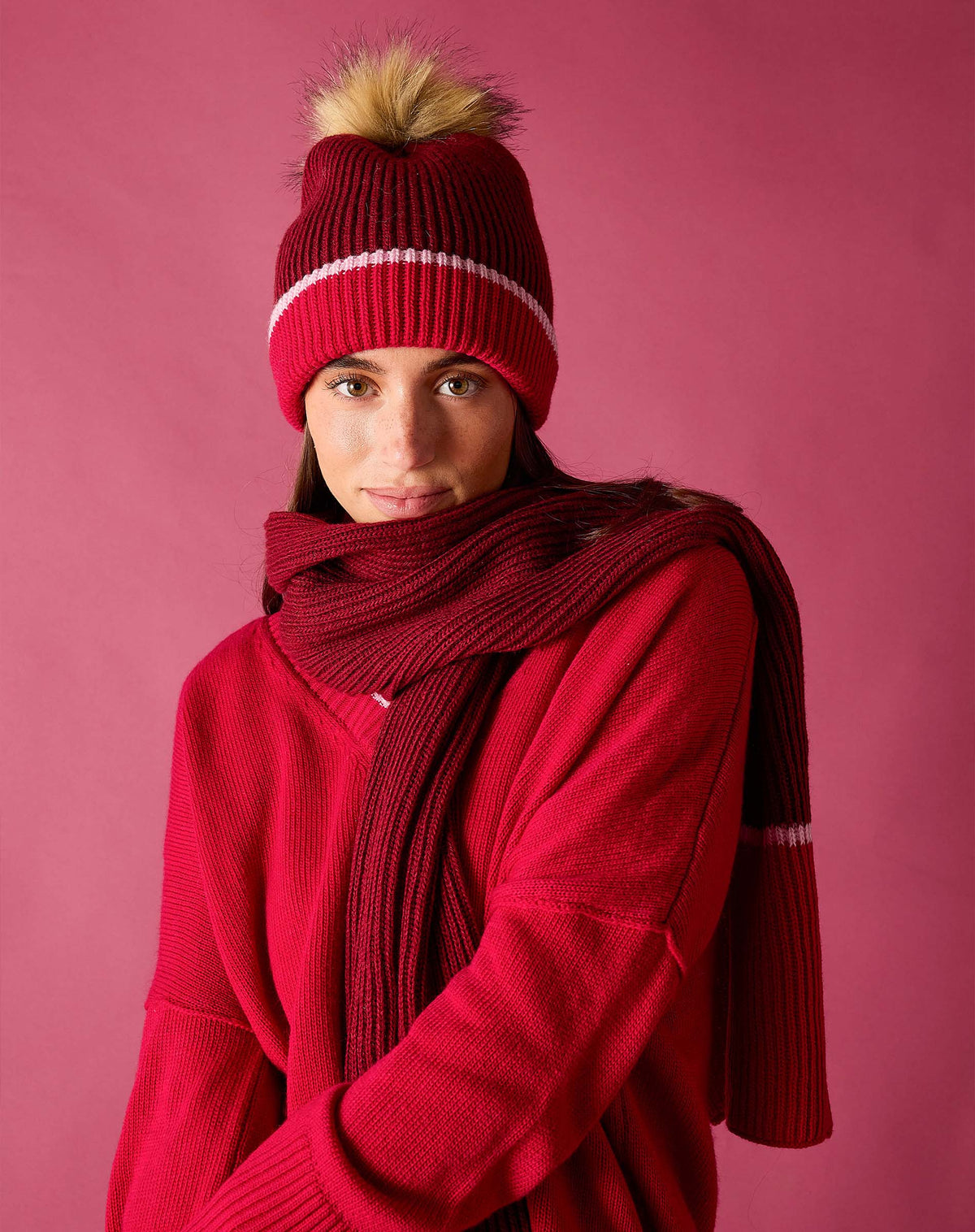 Montauk Colorblock Scarf in Raspberry Pink
