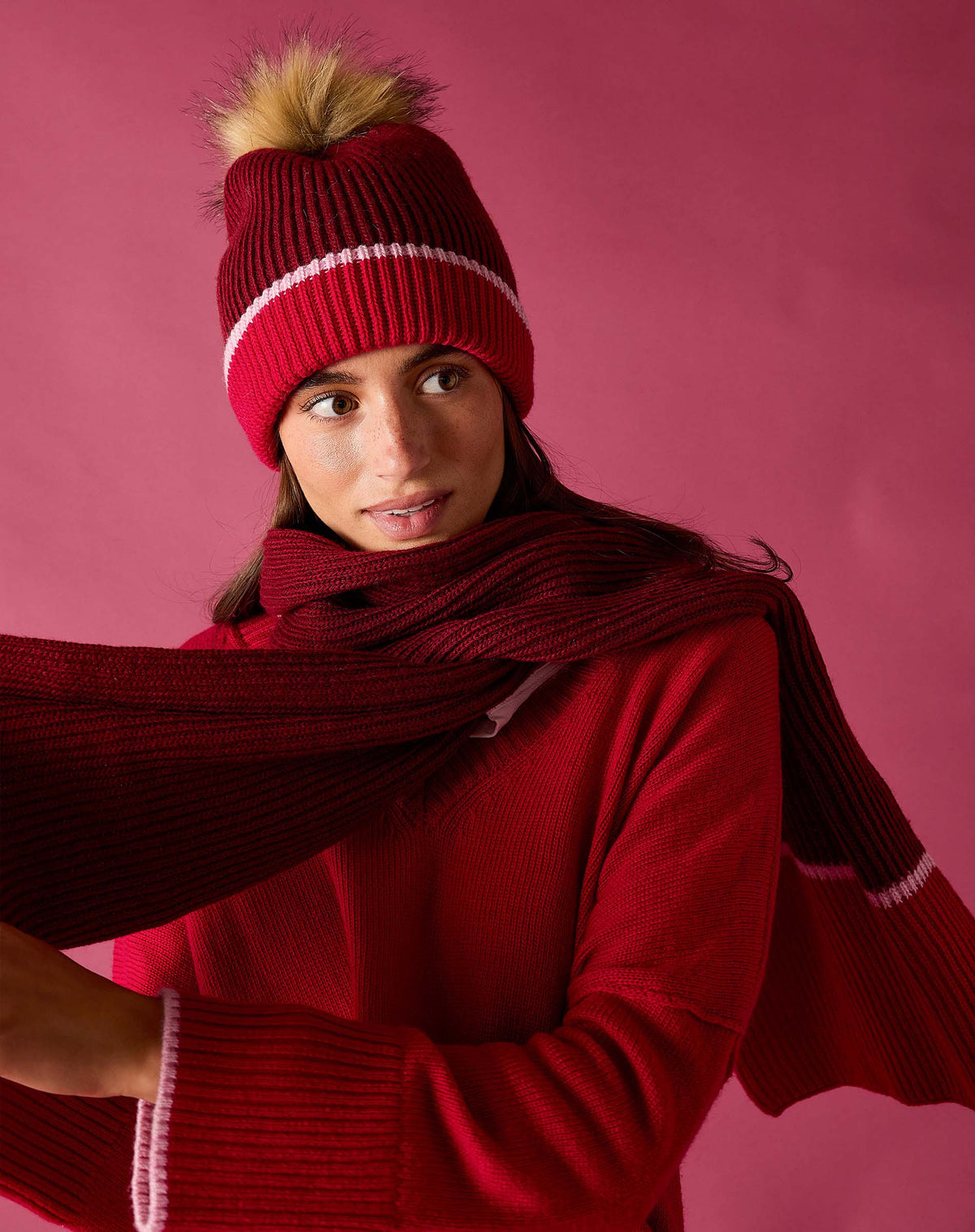 Montauk Colorblock Scarf in Raspberry Pink