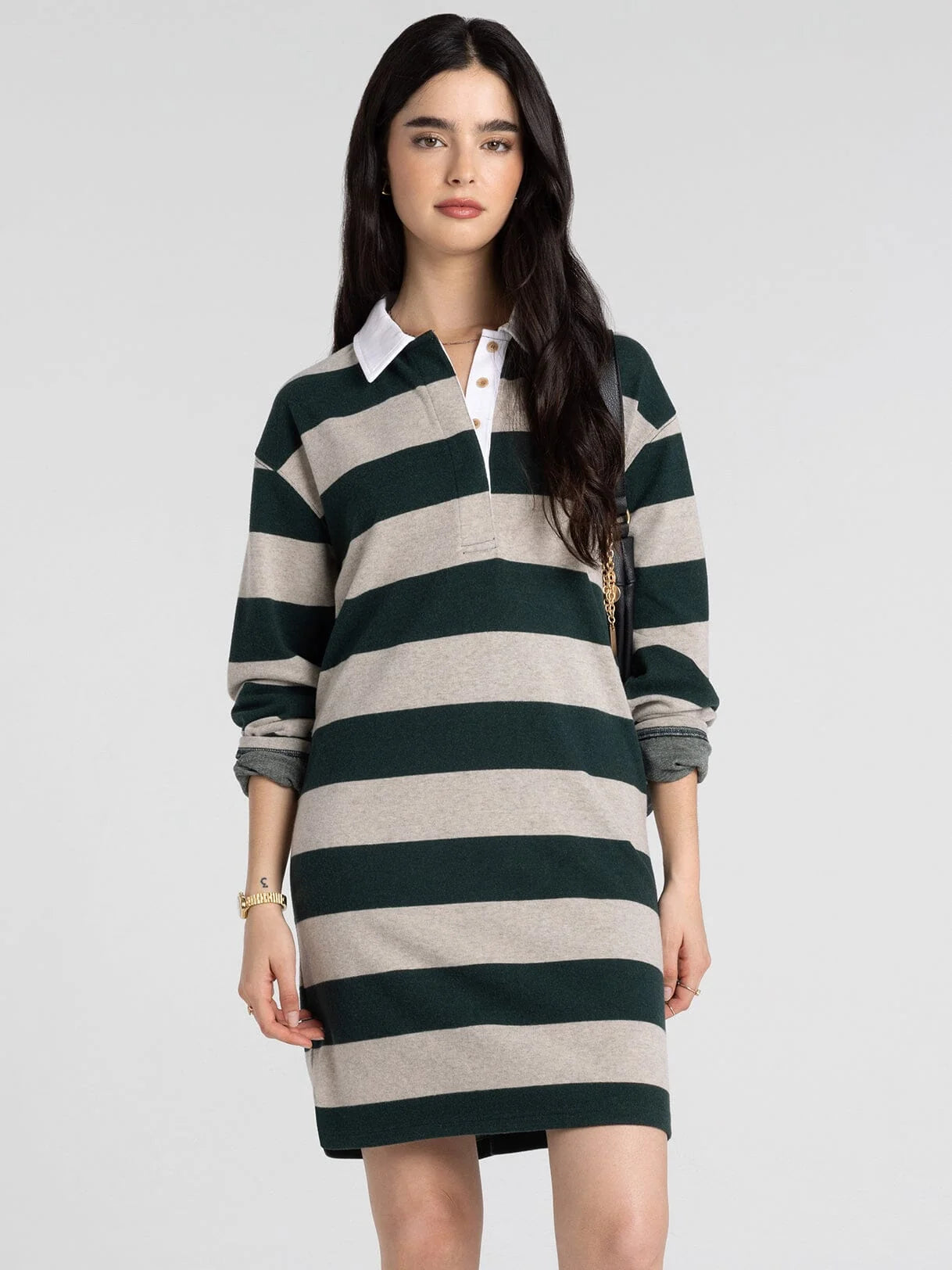 Pierce Dress in Stone Pine Stripes