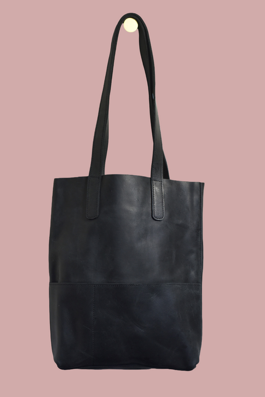 GR Outside Pockets Handbag in Ink Black