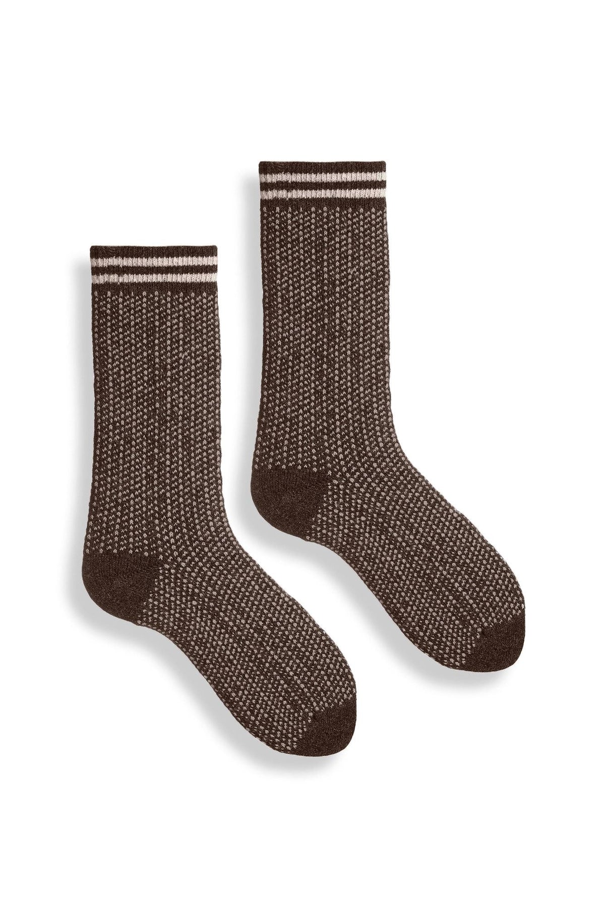 Women's Nordic Birdseye Wool Cashmere Crew Socks in Dark Brown