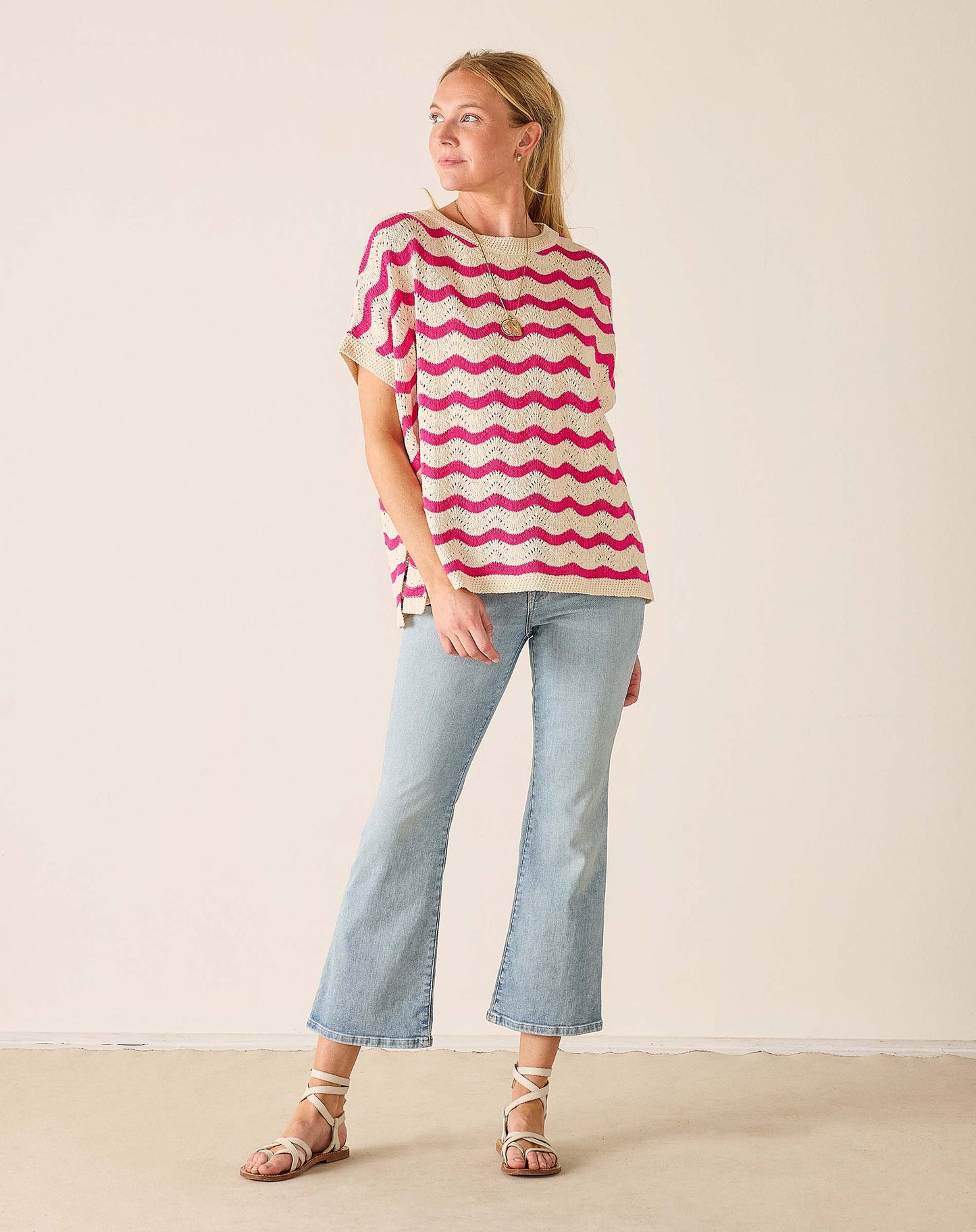 Waverly Sweater in Ecru & Magenta