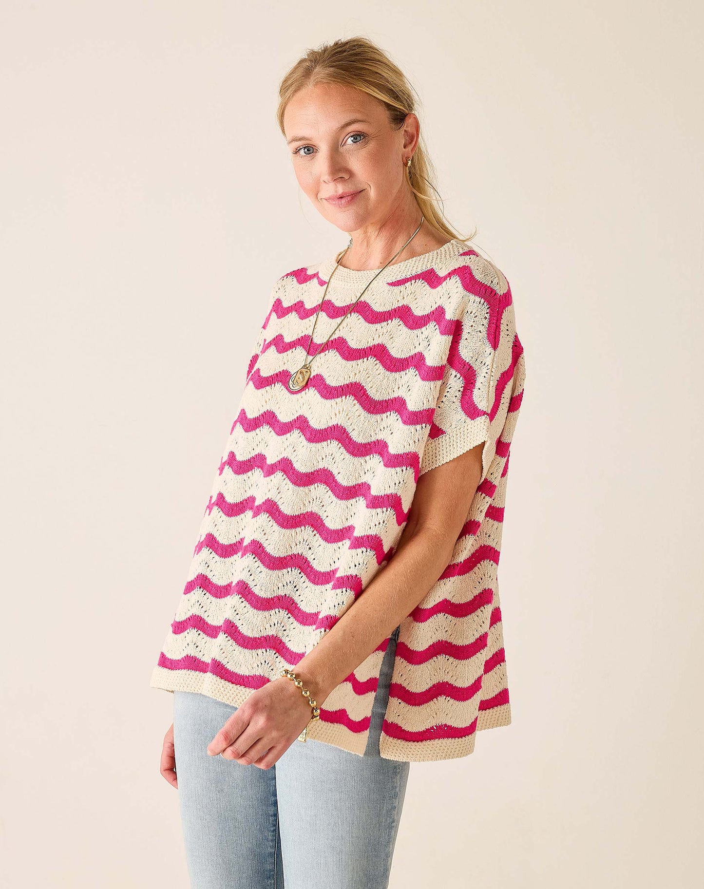 Waverly Sweater in Ecru & Magenta