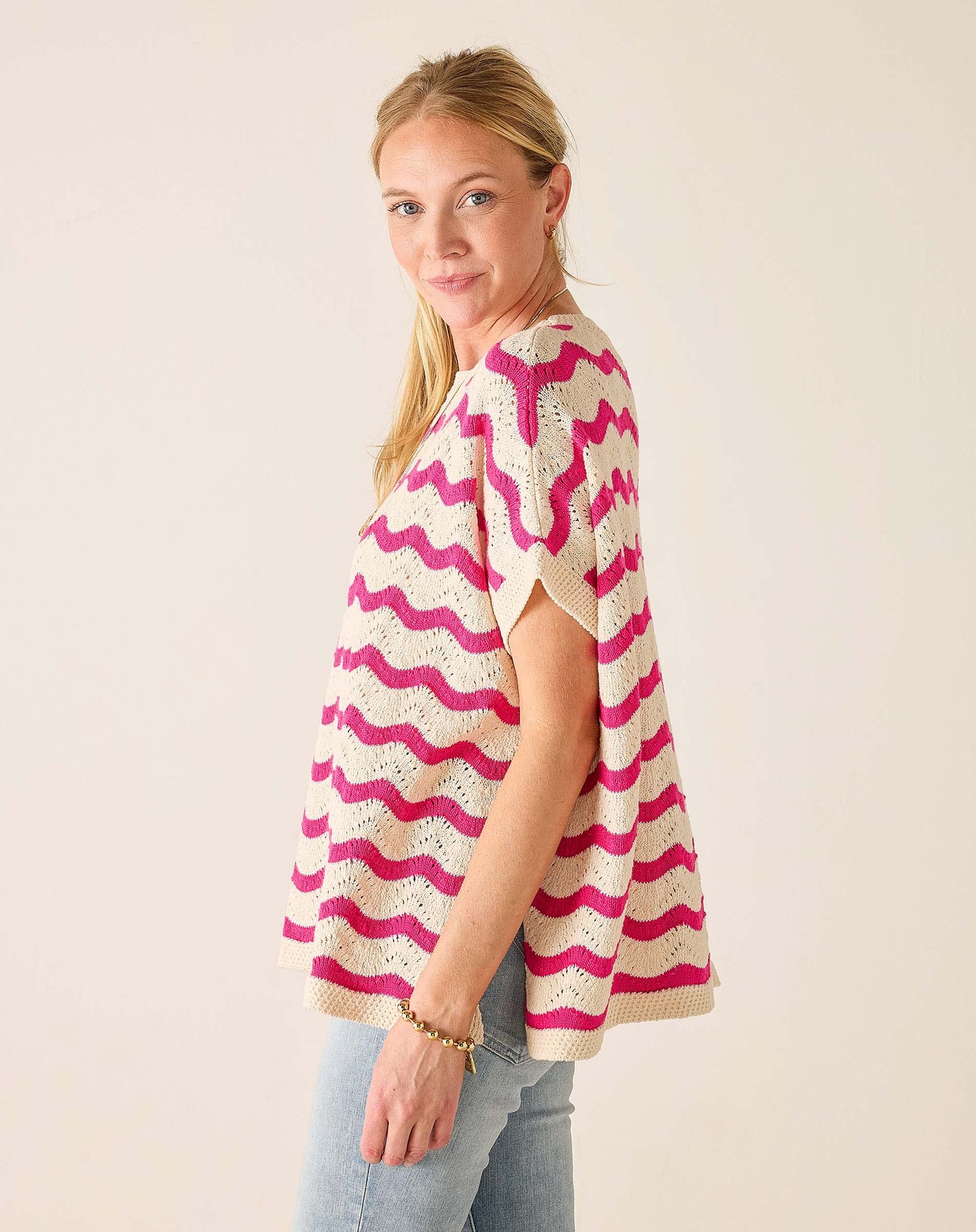 Waverly Sweater in Ecru & Magenta