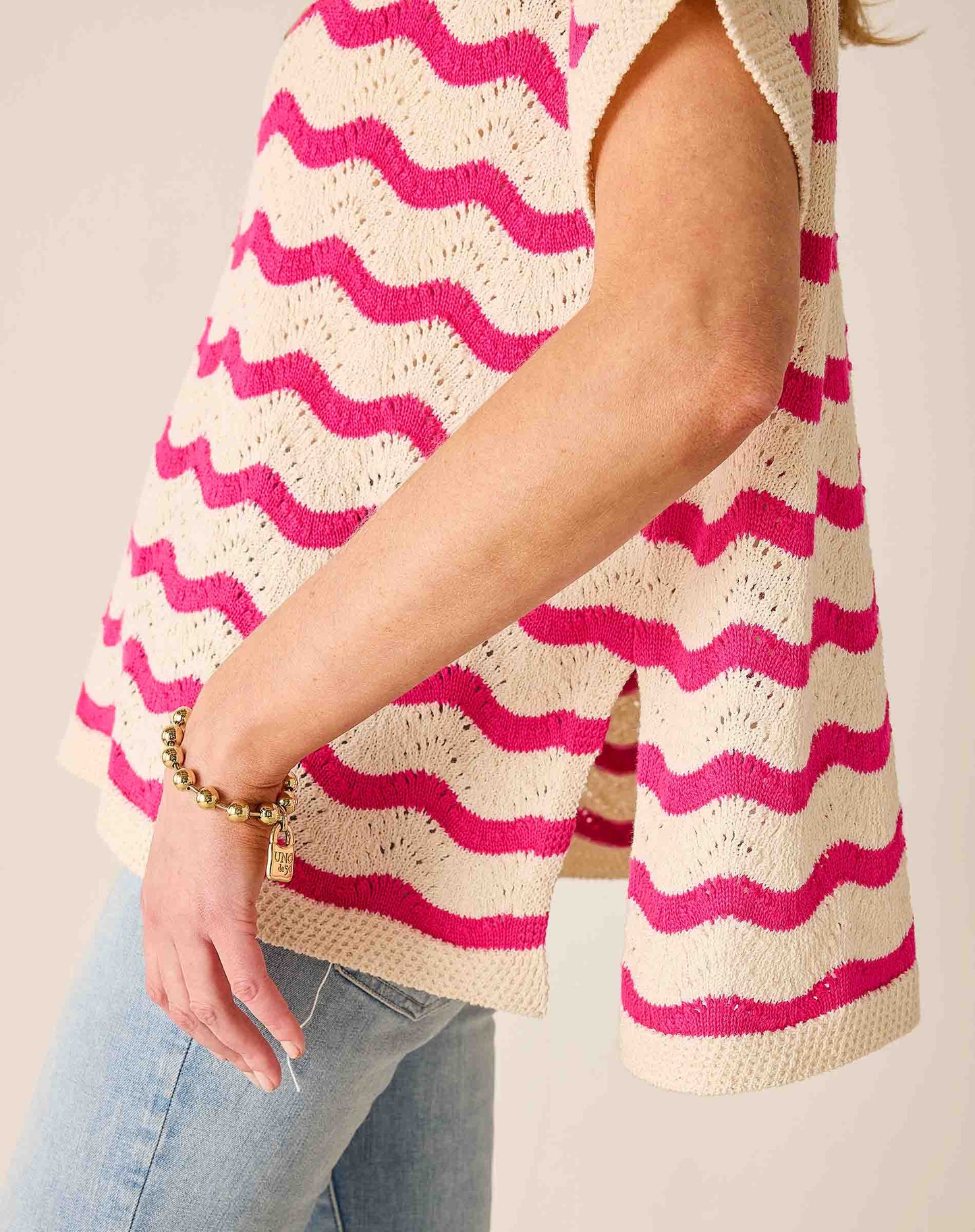 Waverly Sweater in Ecru & Magenta
