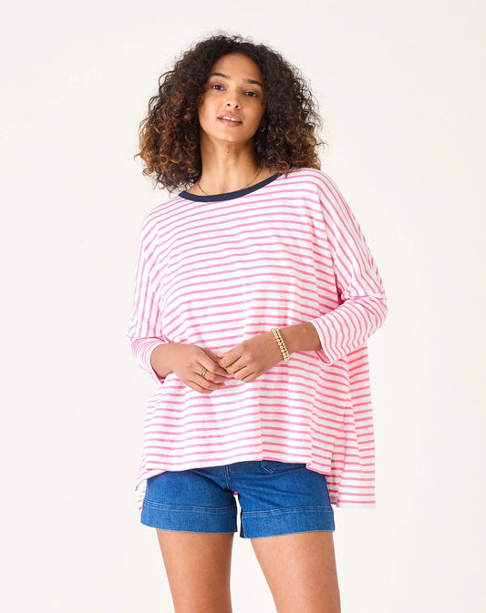 Catalina Slub Tee in Pink & White Ringer