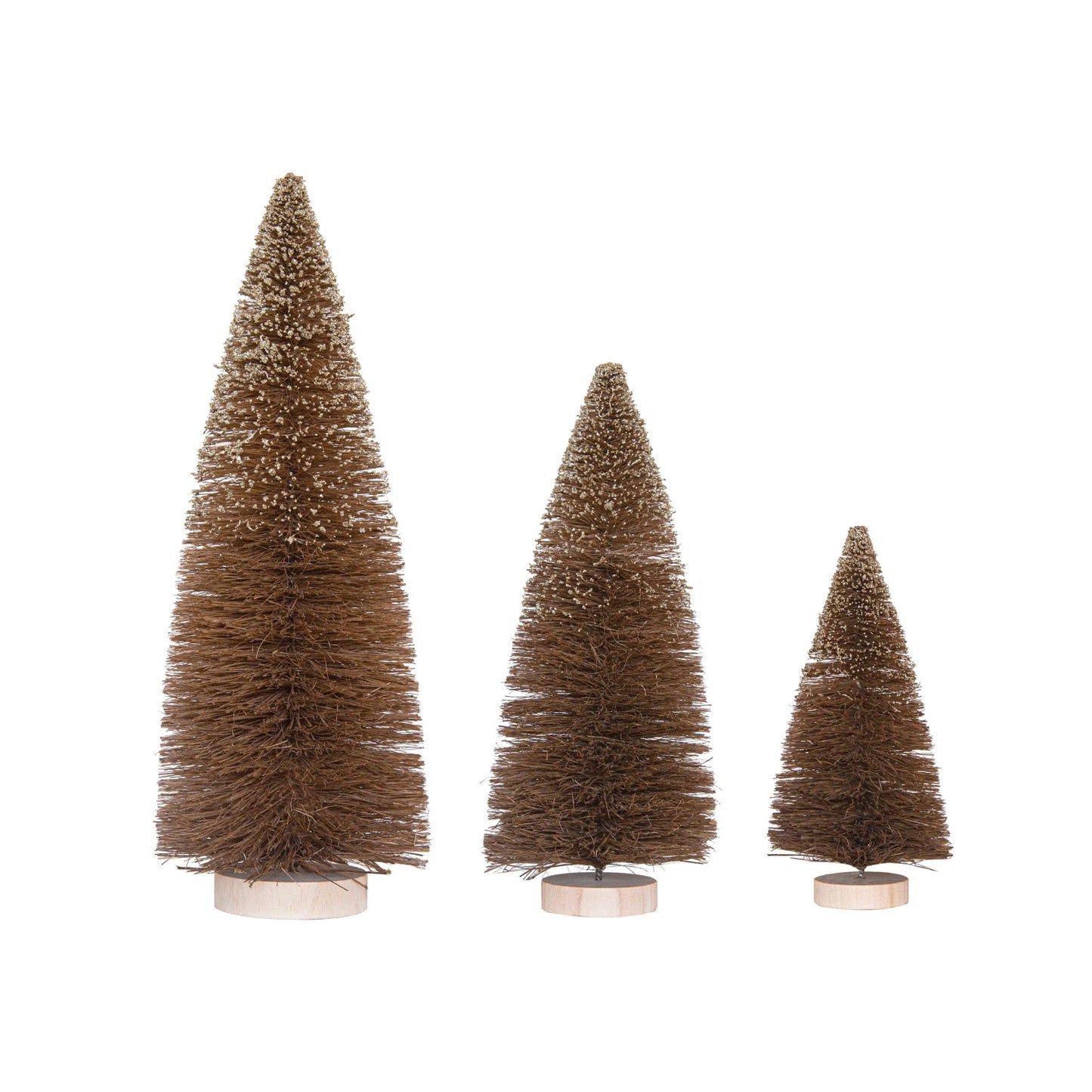 6"H Sisal Bottle Brush Tree w/ Glitter & Wood Base