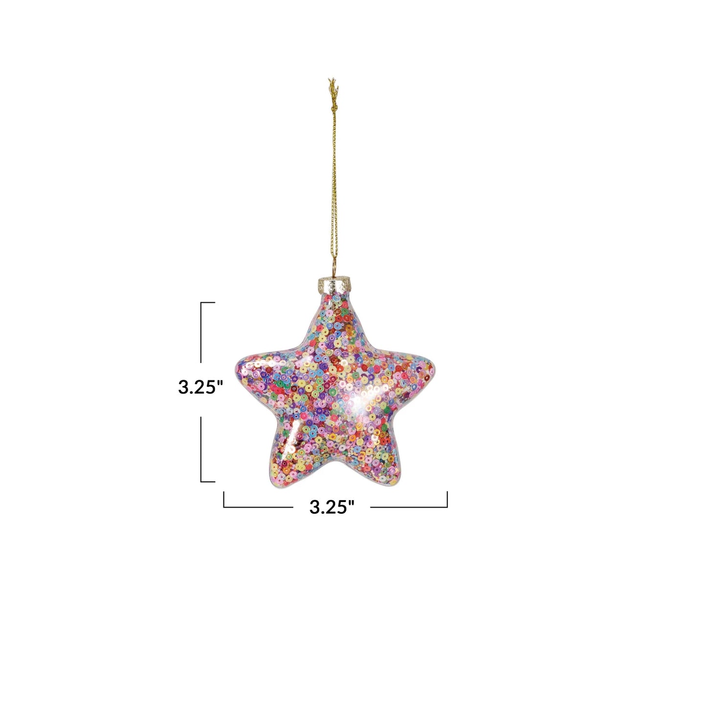 Glass Star Ornament Filled w/ Sequins