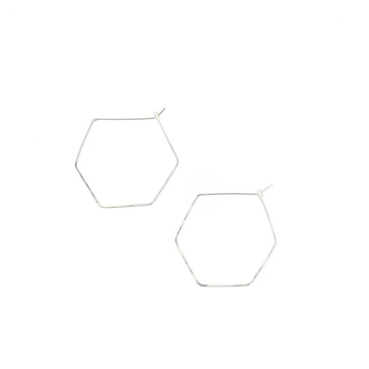 Small Silver Hexagon Hoops