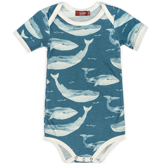 Onesie in Blue Whales (Bamboo)