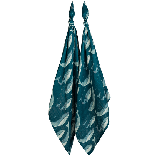 Burp Cloths in Blue Whales (Bamboo)